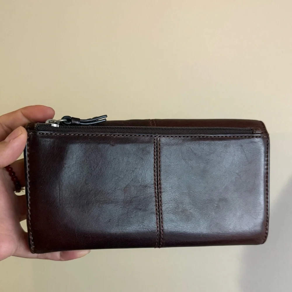 Coach Ashley Mahogany Dark Brown Leather Clutch Wallet